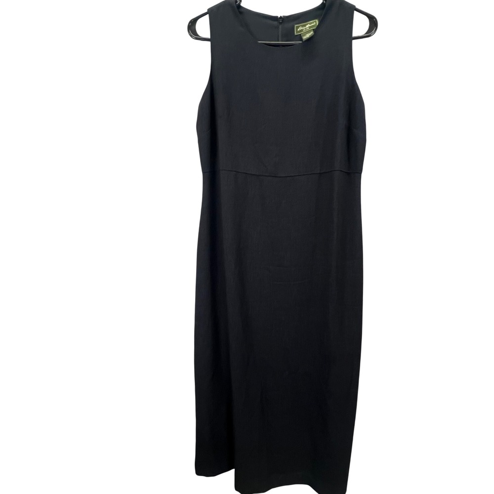 Eddie Bauer Womens Petite 10 Black‎ Sleeveless Sheath Dress Empire Waist Career